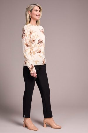 Lightweight Printed Long-Sleeve Funnel Neck Sweater-Moonstone