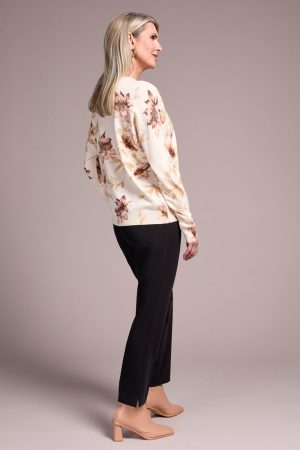 Lightweight Printed Long-Sleeve Funnel Neck Sweater-Moonstone