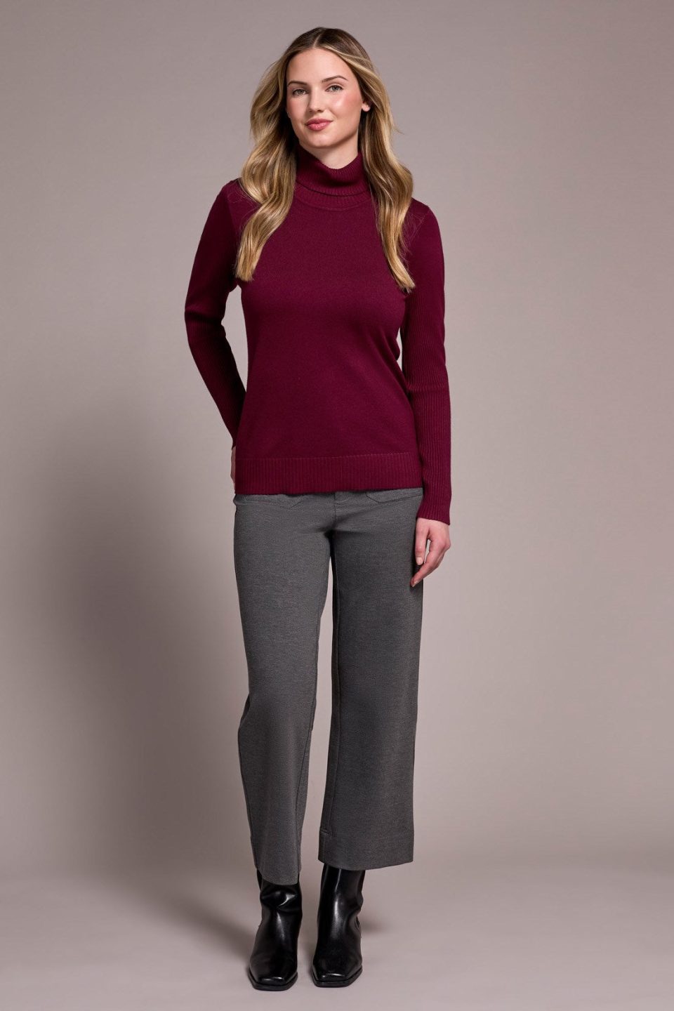 Lightweight Turtle Neck Sweater-Wine