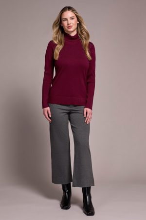 Lightweight Turtle Neck Sweater-Wine