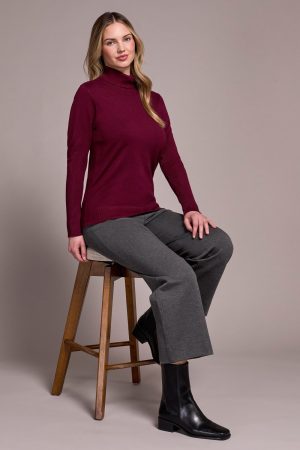 Lightweight Turtle Neck Sweater-Wine