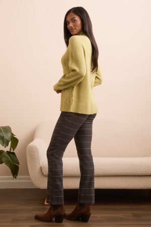 Long Puff Sleeve Mock Neck Sweater-Leek