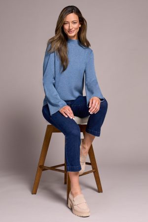 Long Sleeve Funnel Neck Sweater-H aqua