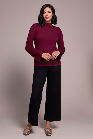 Long Sleeve Funnel Neck Sweater-Wine
