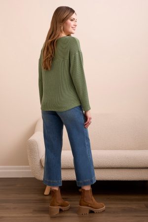 Long-Sleeve Notch Collar Top-Chive