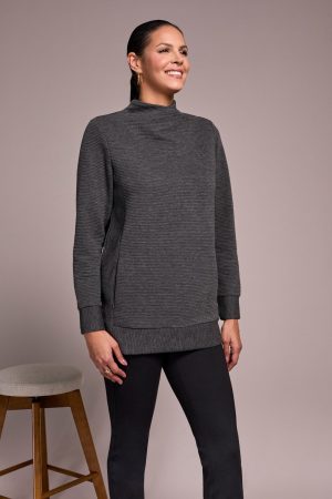 Long-Sleeve Tunic With Invisible Pockets-Charcoal