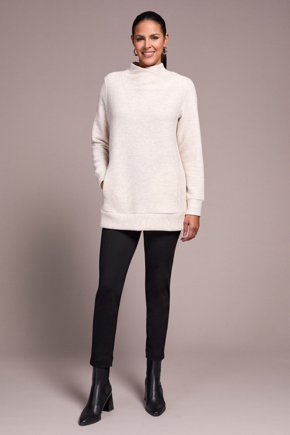 Long-Sleeve Tunic With Invisible Pockets-Sandstone