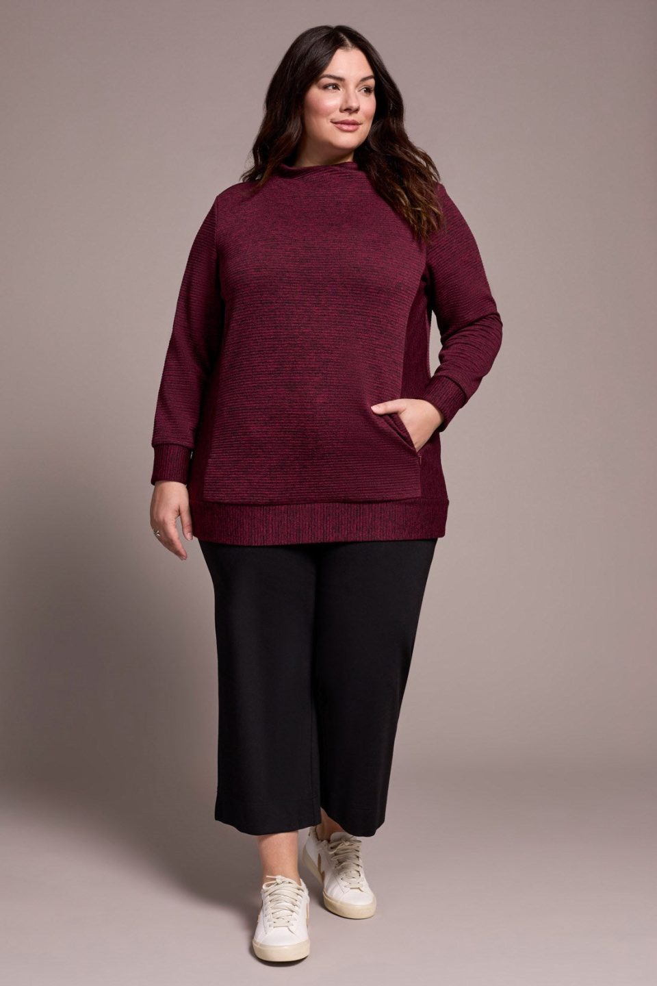 Long-Sleeve Tunic With Invisible Pockets-Wine