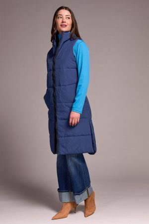 Longline Zip-Front Quilted Vest-Marine