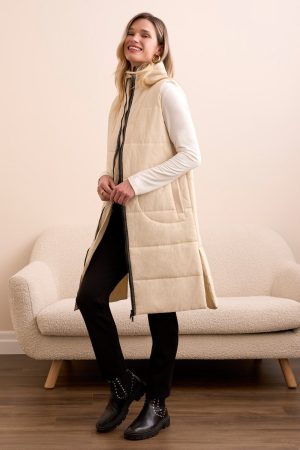 Longline Zip-Front Quilted Vest-Moonstone