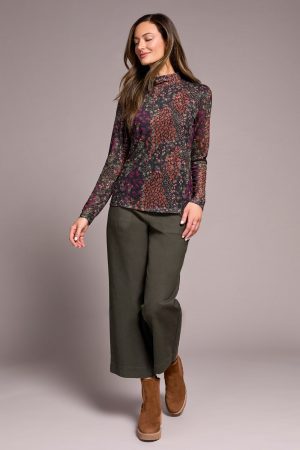 Mesh Turtleneck Top With Lining-Plumwine