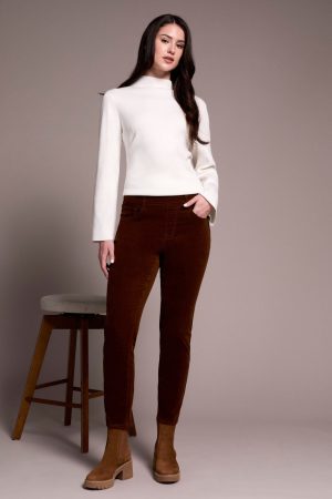 Micro Cord Audrey Pull-On Slim Ankle Pants-Dk anise
