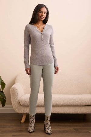 Micro Cord Audrey Pull-On Slim Ankle Pants-Icy grey