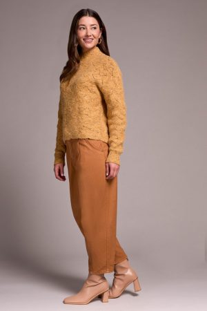 Mock Neck Drop Shoulder Sweater-M turmeric