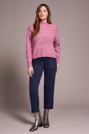 Mock Neck Drop Shoulder Sweater-M vintage lilac