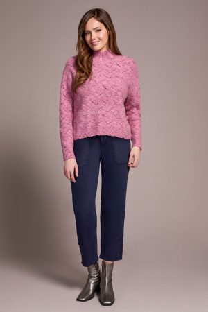 Mock Neck Drop Shoulder Sweater-M vintage lilac