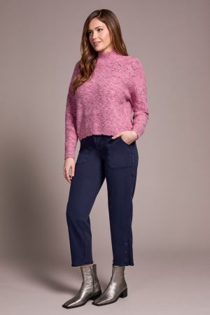 Mock Neck Drop Shoulder Sweater-M vintage lilac
