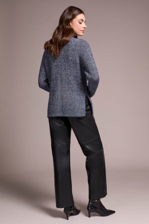 Mock Neck Heathered Knit Sweater With Side Slits-H nightfall