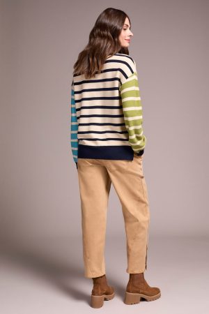 Multi Stripe Lightweight Crewneck Sweater-Icelatte