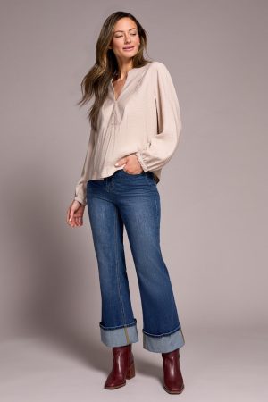 Notched Neck Blouse With Front Placket Detail-Sandstone