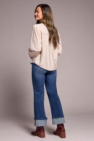 Notched Neck Blouse With Front Placket Detail-Sandstone