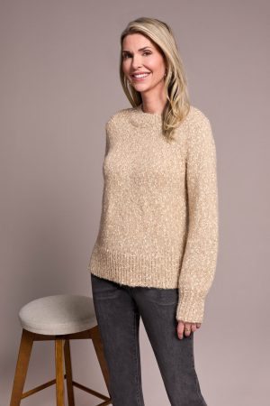Novelty Mix Long-Sleeve Mock Neck Sweater-Sandstone