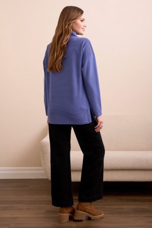 Ottoman Knit Drop Shoulder Cowl Neck Tunic-H dk blueviolet