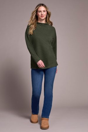 Ottoman Knit Drop Shoulder Cowl Neck Tunic-H spruce