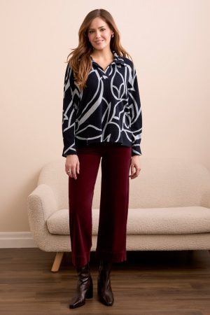 Super Soft Johnny Collar Top With Side Slits-Grey mix