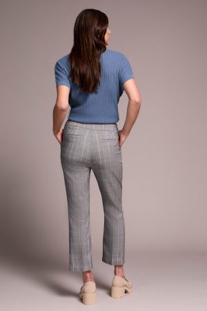 Plaid Bengaline Stretch Pull-On Kickflare Pants-Mistblue