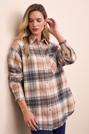 Plaid Flannel Fringed-Hem Shirt-Nordicstone