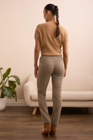 Plaid Knit Ponte Pull-On Ankle Pant-Icelatte