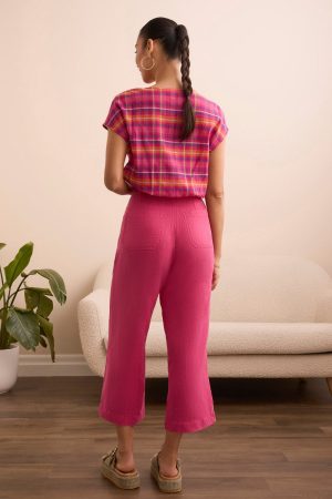 Plaid Tie-Hem Button-Front Blouse-Veryberry