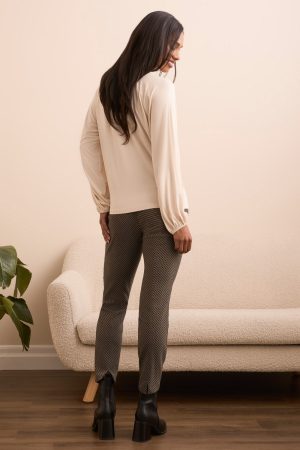 Pleat-Accent Long-Sleeve V-Neck Top-Moonstone