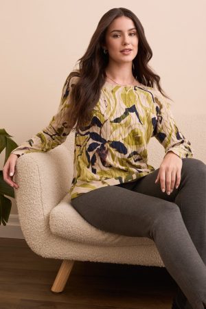 Printed Cable Cotton Crew Neck Sweater-Leek