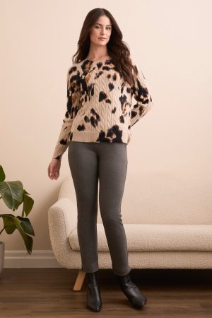 Printed Cable Cotton Crew Neck Sweater-Sandstone