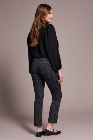 Printed Ponte Pull-On Wide Leg Ankle Pants-Black