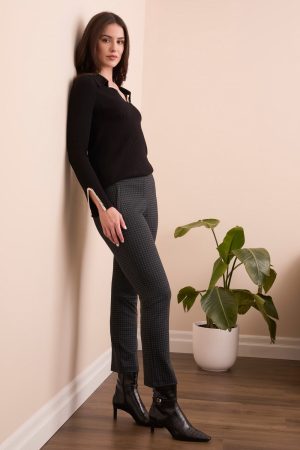 Printed Ponte Pull-On Kick Flare Ankle Pant-Charcoal