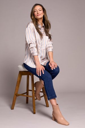 Printed Satin Collared Shirt-Beige