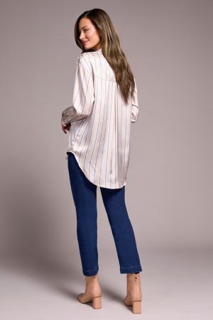 Printed Satin Collared Shirt-Beige