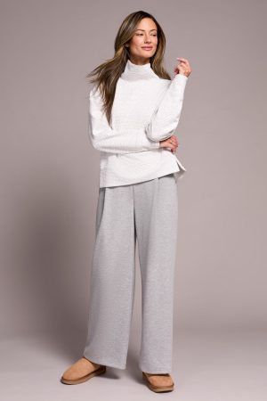 Puckered Knit Drop Shoulder Funnel Neck Top-H frostgrey