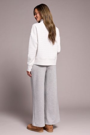 Puckered Knit Drop Shoulder Funnel Neck Top-H frostgrey