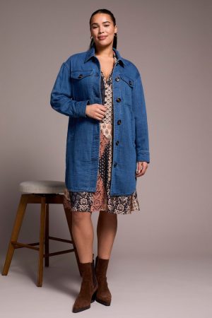 Quilted Cotton Button Front Shacket-Bluebliss