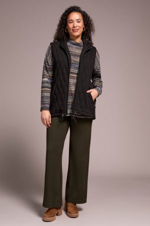 Quilted Cotton Long Hooded Vest-Black