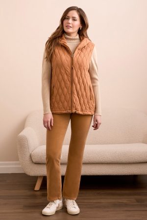 Quilted Cotton Long Hooded Vest-Bran