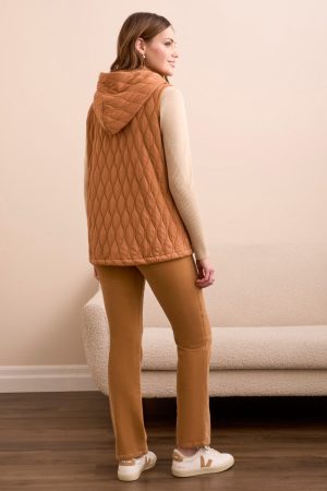 Quilted Cotton Long Hooded Vest-Bran