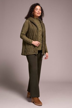 Quilted Cotton Long Hooded Vest-Ivy