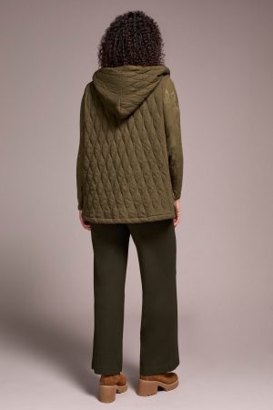 Quilted Cotton Long Hooded Vest-Ivy