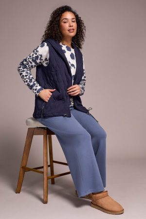 Quilted Cotton Long Hooded Vest-Sapphire