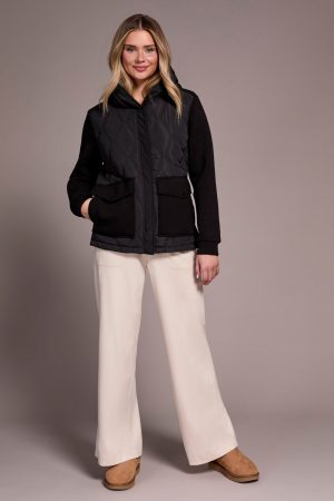 Quilted-Front Combo Puffer Coat-Black